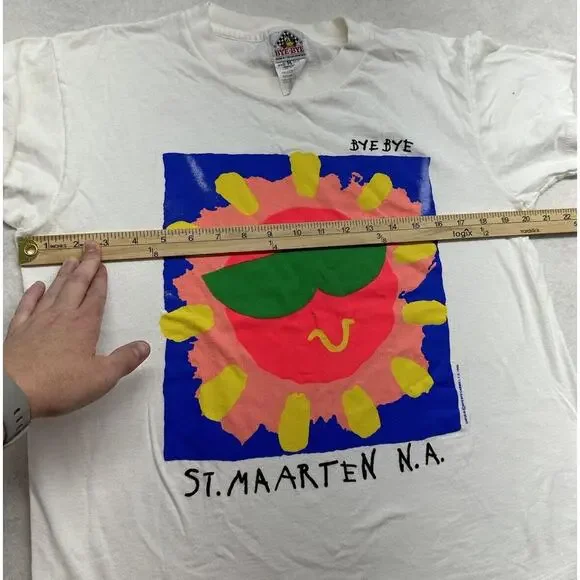 Vintage T Shirt Neon St Maarten NA Fluorescent 1990 Bye Bye Medium - Picture 7 of 10